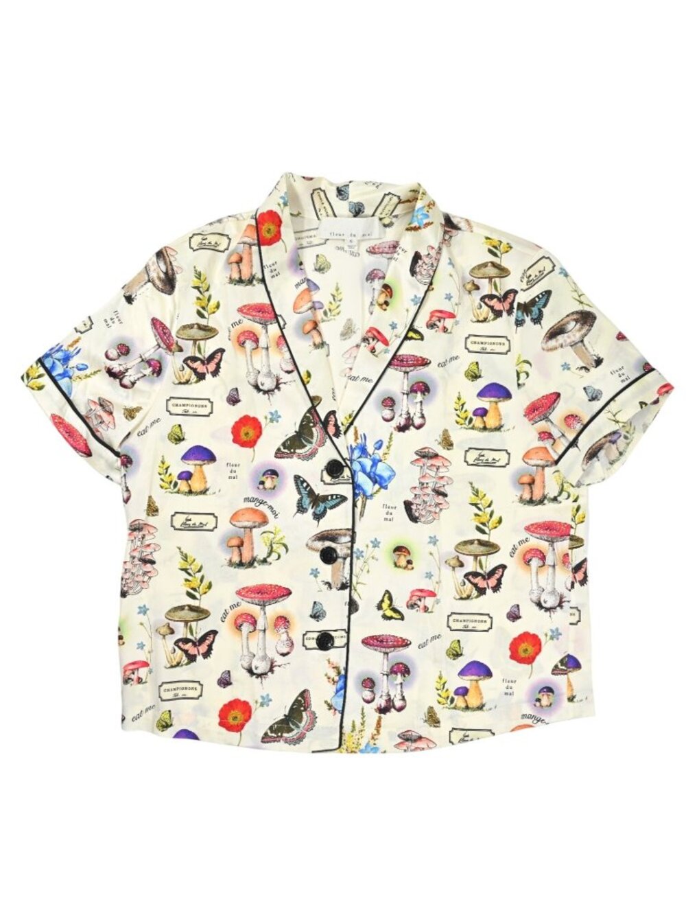 Fleur du Mal Magical Mushroom Short Sleeve PJ Top in White